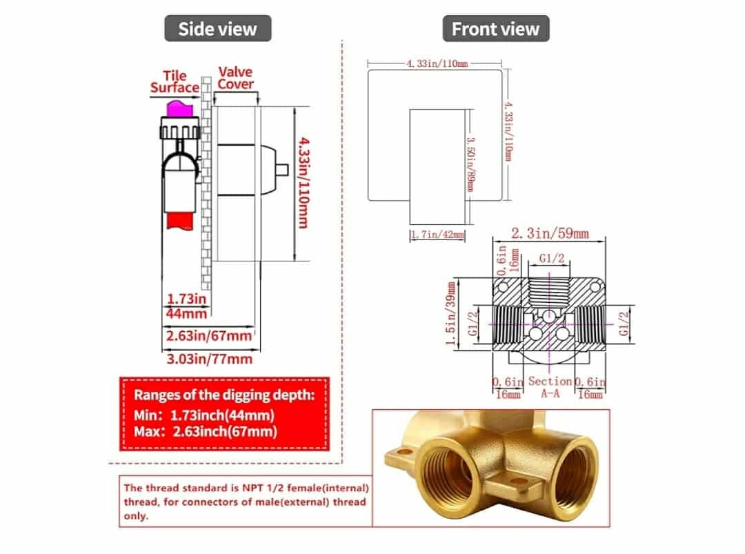 Single Function Shower Handle Valve Trim Kit, Wall Mount Tub Control Valves, Rough-In Single Handle Oil Rubbed Bronze - Image 4