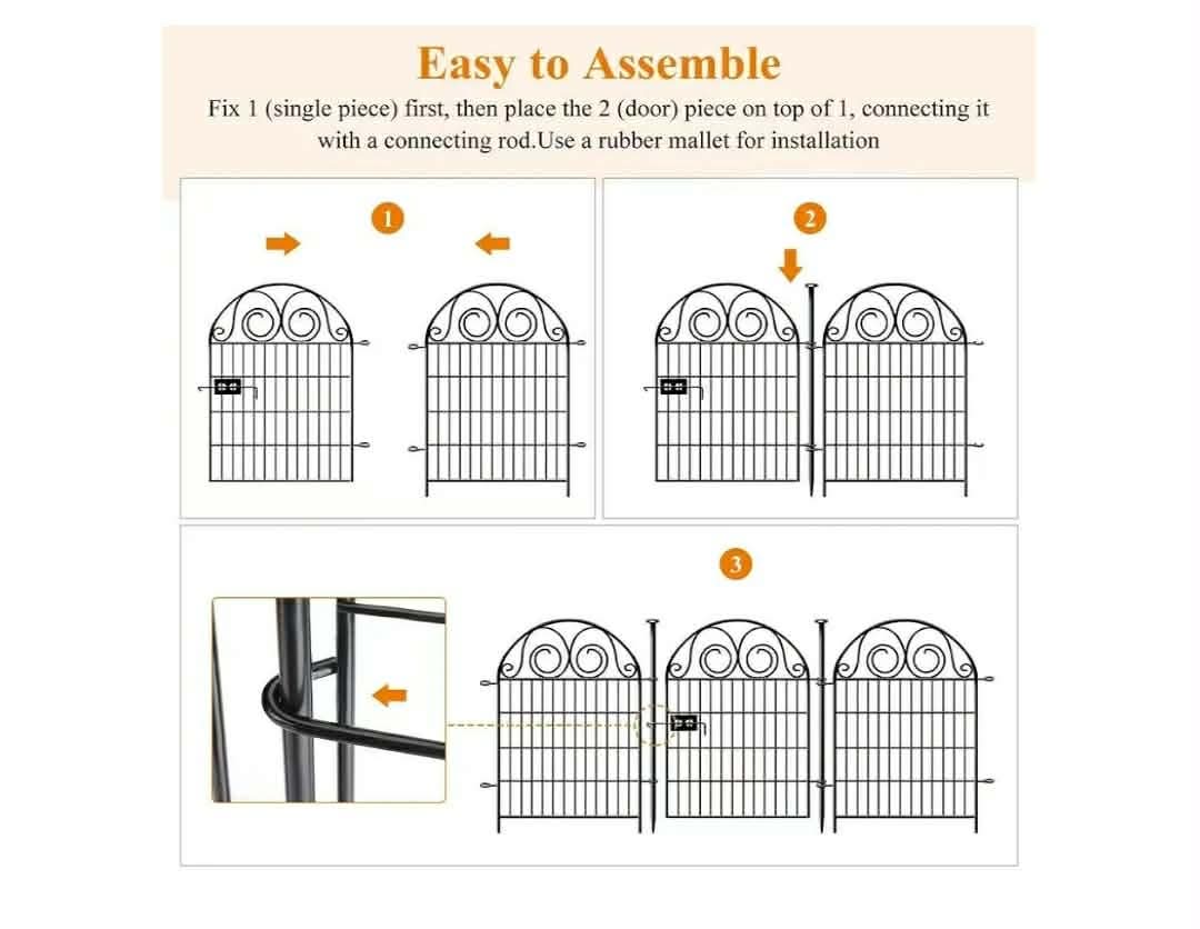 Tall Garden Fence with Gate, 40 Inch(H) 4 Panels Total Length 8.8 Ft Dog Fences Outdoor for Yard, Black Metal No Dig - Image 7