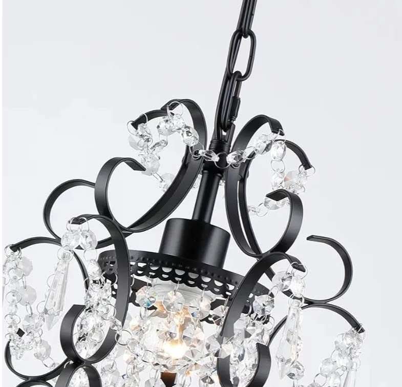 Black Crystal Chandelier 1 Light Elegant Chandelier Crystal Iron Ceiling Light Fixture - Image 6