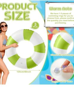 Alternative view of 47.24 In 3pk Jumbo Inflatable Pool Floats for Adult White Striped Pool Inner Rings Swimming Inflatable Floaties