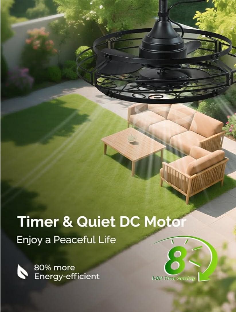 Orison Outdoor Ceiling Fan with Light, 20.9" Gazebo Fans Outdoor Hanging, Plug in Ceiling Fan - Image 8
