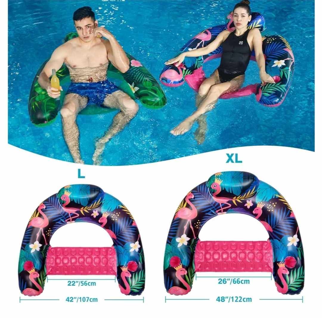Inflatable Pool Float Chair - 2 Pack Pool Float Seat with Cup Holder Backrest Portable Water Hammock Lounges Chair - Image 4