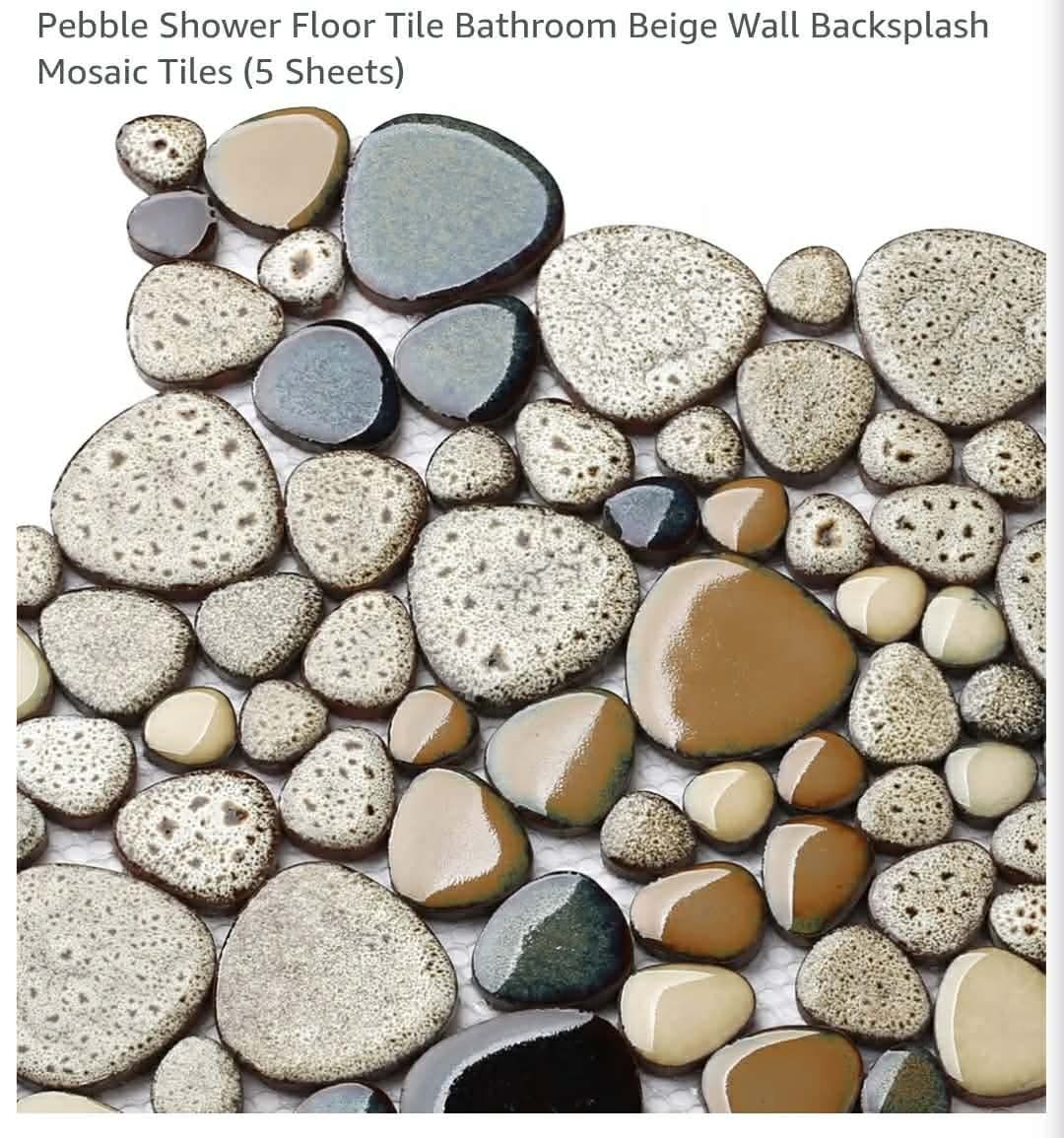 Pebble Shower Floor Tile Bathroom Beige Wall Backsplash Mosaic Tiles (5 Sheets) - Image 12