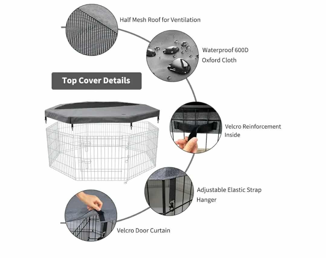 Top Cover Sun/Rain Proof Provide Shade and Security for Indoor Outdoor Dog Playpen Fits All 24" Wide 8 Panels - Image 5