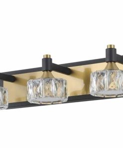 LED 3-Light Modern Crystal Bathroom Vanity Light Over Mirror Bath Wall Lighting Fixtures, Brushed Gold & Black