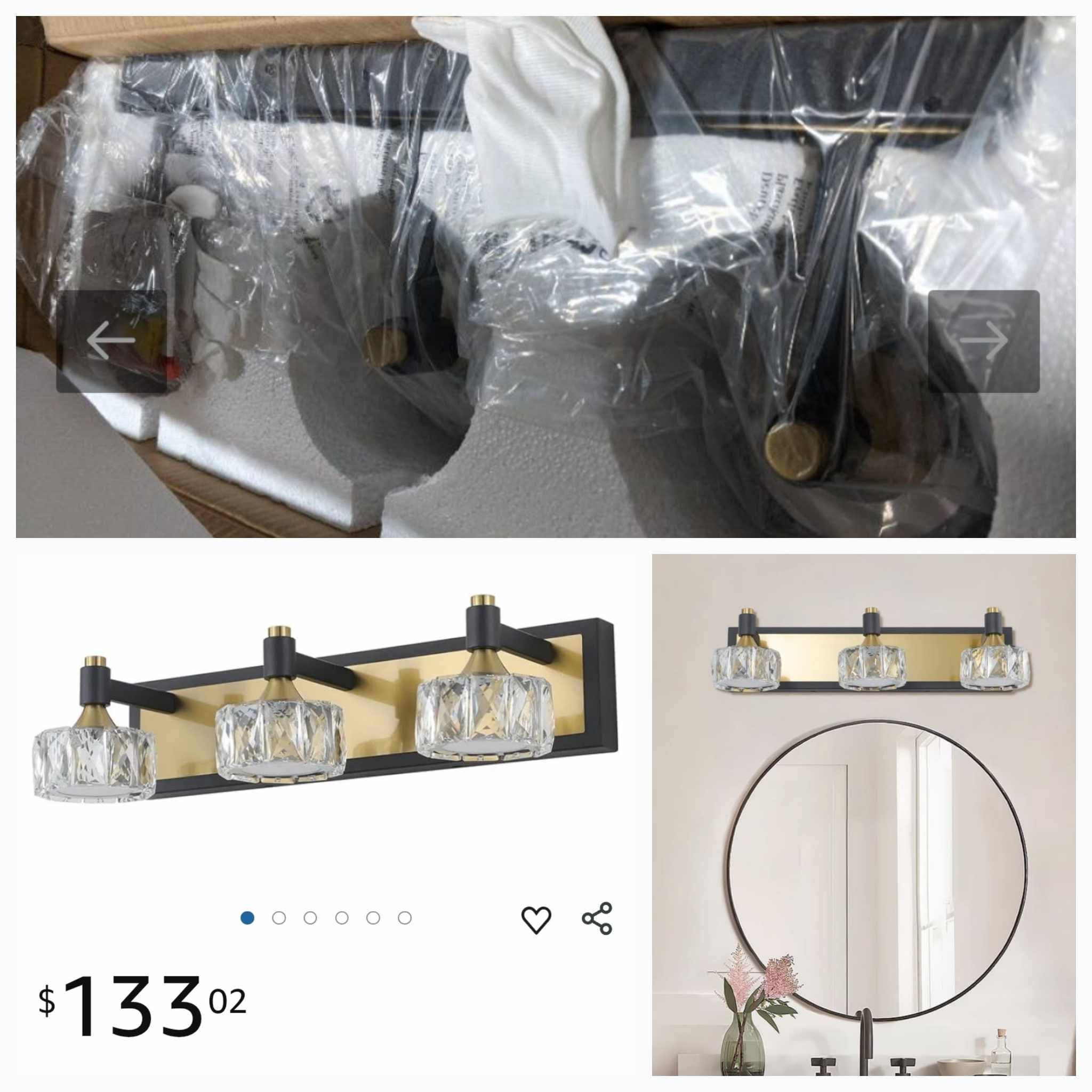 LED 3-Light Modern Crystal Bathroom Vanity Light Over Mirror Bath Wall Lighting Fixtures, Brushed Gold & Black - Image 5