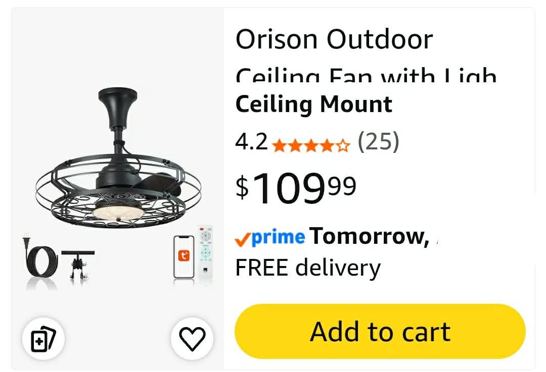 Orison Outdoor Ceiling Fan with Light, 20.9" Gazebo Fans Outdoor Hanging, Plug in Ceiling Fan - Image 2