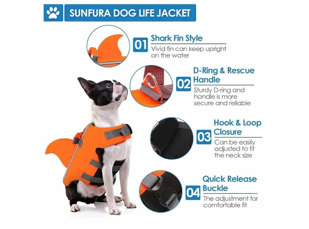 Dog Life Jacket Shark Life Vest for Dogs, Adjustable Swmming Vest with High Buoyancy, Safety Lifesaver - Image 2
