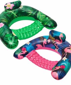 Inflatable Pool Float Chair - 2 Pack Pool Float Seat with Cup Holder Backrest Portable Water Hammock Lounges Chair