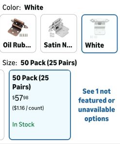 Alternative view of 3/8 Inch Inset Cabinet Hinges White, 50 Pack (25 Pairs) Self Closing Hinges