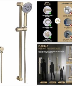 Adjustable 30-Inch Shower Slide Bar with 5-Function Handheld Shower Head, Stainless Steel Wall Mount Shower Slide Bar Set