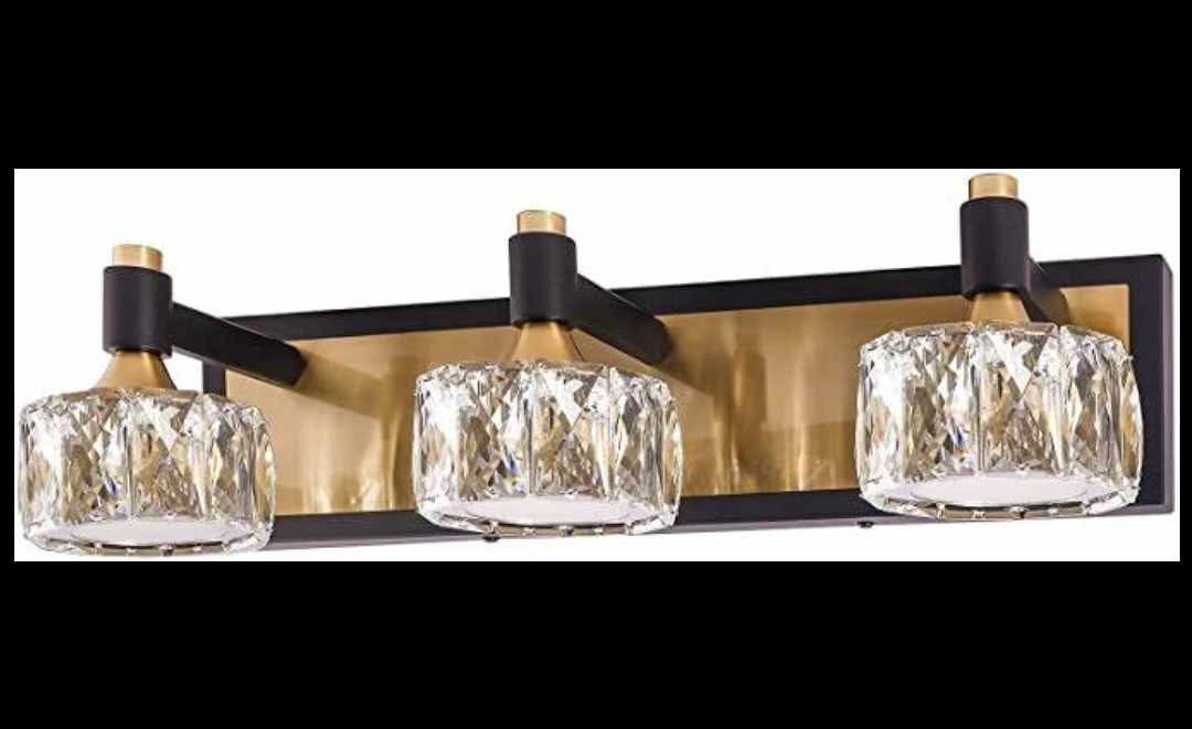 LED 3-Light Modern Crystal Bathroom Vanity Light Over Mirror Bath Wall Lighting Fixtures, Brushed Gold & Black - Image 11
