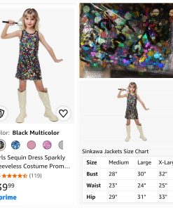 Alternative view of Girls Sequin Dress Sparkly Sleeveless Costume Prom Concert Party Outfit with Glitter Microphone Prop, Large