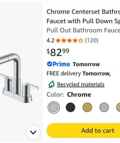 Alternative view of Chrome Centerset Bathroom Faucet with Pull Down Sprayer 3 Hole 4 Inch