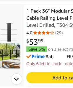 Alternative view of 1 Pack 36" Modular Swageless Cable Railing Level Post for Decks