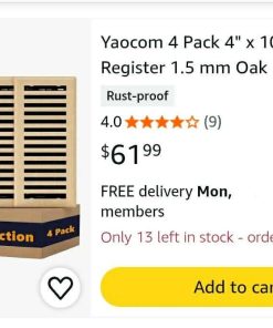 Alternative view of 4 Pack 4" x 10" Floor Register 1.5 mm Oak Grain Air Vent Covers Heavy Duty Steel Walkable Floor Vent