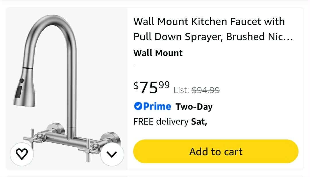 Wall Mount Kitchen Faucet with Pull Down Sprayer, Brushed Nickel - Image 2