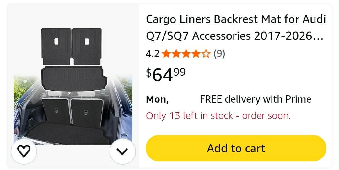 3pk Cargo Liners Backrest Mat for Audi Q7/SQ7 Accessories 2017-2026 - Image 2