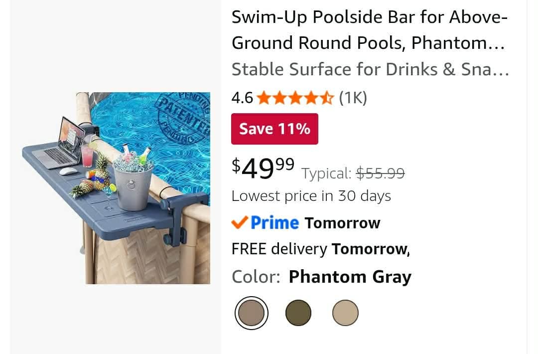 Swim-Up Poolside Bar for Above-Ground Round Pools, Phantom Gray - Image 2