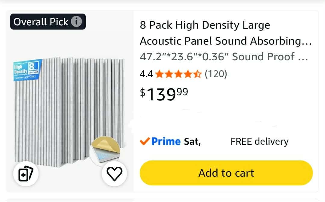 8 Pack High Density Large Acoustic Panel Sound Absorbing with Self-Adhesive - Image 2