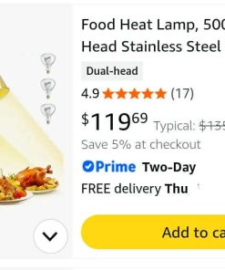 Alternative view of Food Heat Lamp, 500W Dual-Head Stainless Steel Commercial Food Warmer Lamp with 540° Rotation & 3Pcs Bulbs