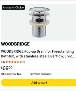 WOODBRIDGE Pop-up Drain for Freestanding Bathtub, with stainless steel Overflow, Chrome Finish