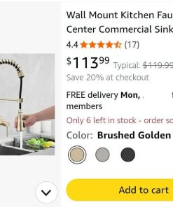 Alternative view of 2 Handle Wall Mount Faucet for Kitchen Sink, Brushed Golden