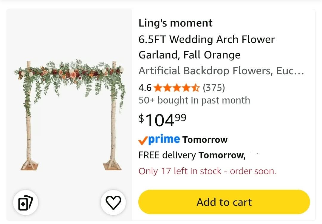 Ling's Moment 6.5FT Wedding Arch Flower Garland, Fall Orange - Image 2