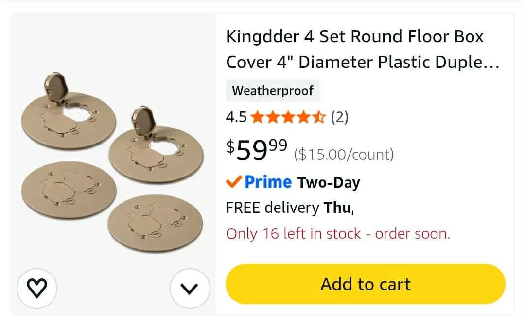 4pk 4" Diameter Plastic Duplex Floor Outlet Cover Plate Weatherproof Replacement - Image 2