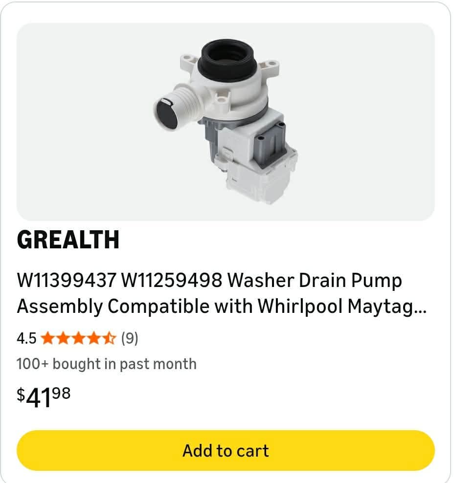 W11399437 W11259498 Washer Drain Pump Assembly Compatible with Whirlpool Maytag Kenmore Crosley - Image 2