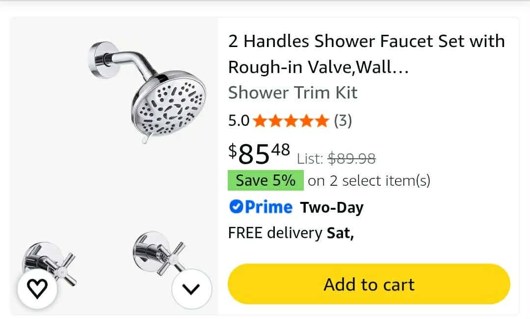 2 Handles Shower Faucet Set with Rough-in Valve, Wall Mount, Chrome - Image 6