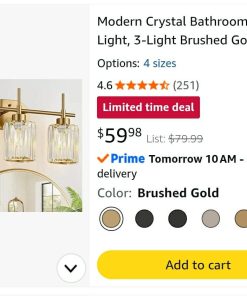 Alternative view of 3-Light Brushed Gold Bathroom Light Fixtures with Clear Shades, Vanity Lighting Fixtures