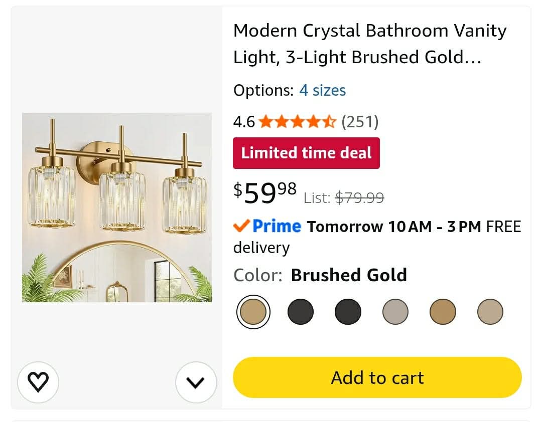 3-Light Brushed Gold Bathroom Light Fixtures with Clear Shades, Vanity Lighting Fixtures - Image 2