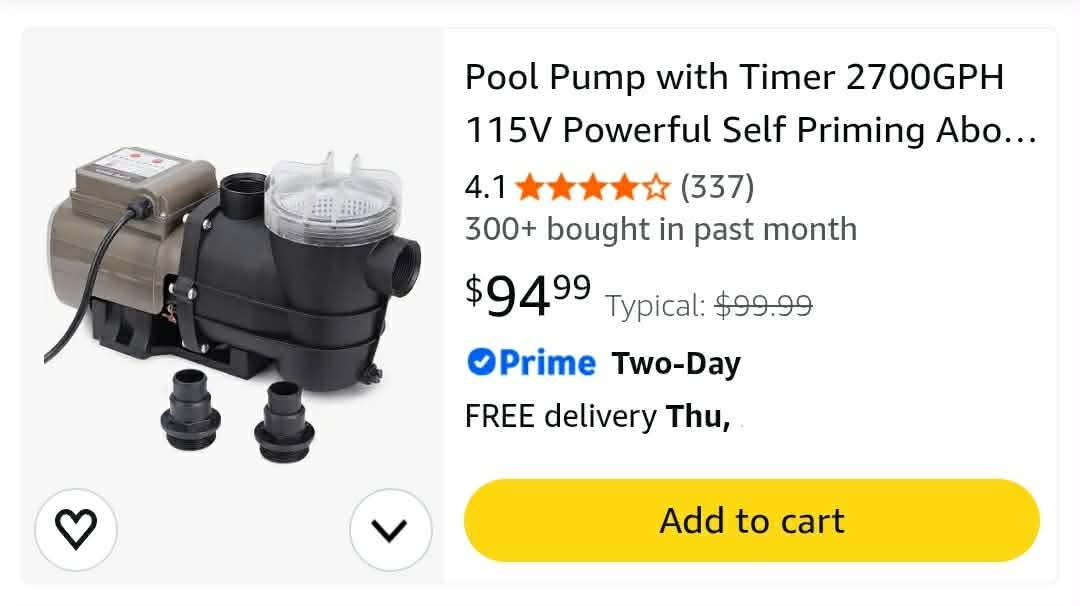 Pool Pump with Timer 2700GPH 115V Powerful Self Priming Above Ground Swimming Pool Pump 0.35HP - Image 2