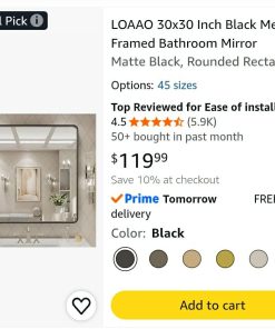 Alternative view of LOAAO 30x30 Inch Black Metal Framed Bathroom Mirror