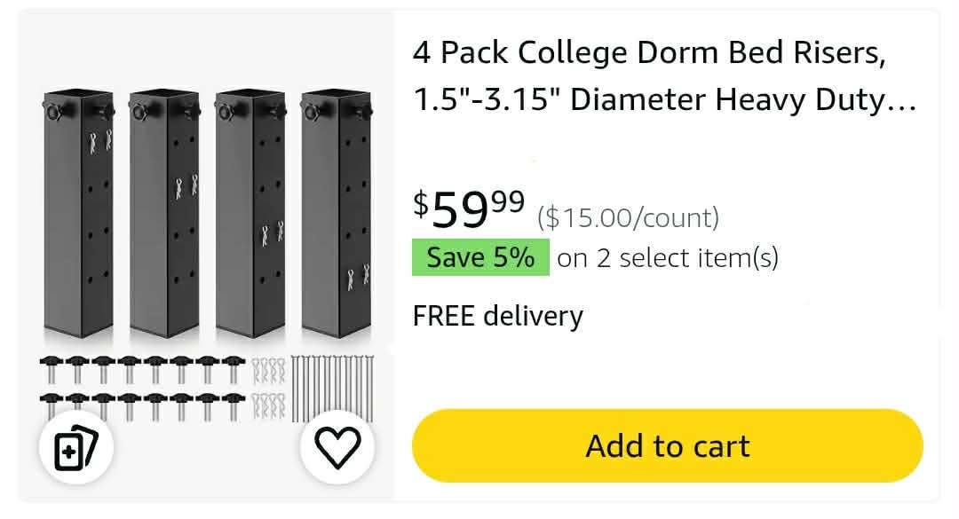 4 Pack College Dorm Bed Risers, 1.5"-3.15" Diameter Heavy Duty Dorm Bed Extender with 4 Levels - Image 2