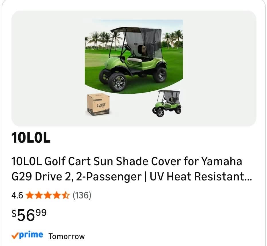 Golf Cart Sun Shade Cover for Yamaha G29 Drive 2, 2-Passenger - Image 2