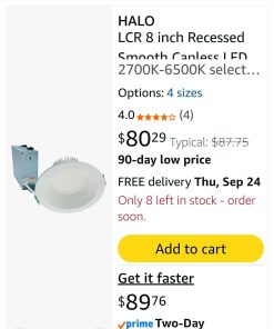 Alternative view of LCR 8 inch Recessed Smooth Canless LED Downlight, 5000 Lumens, 6CCT