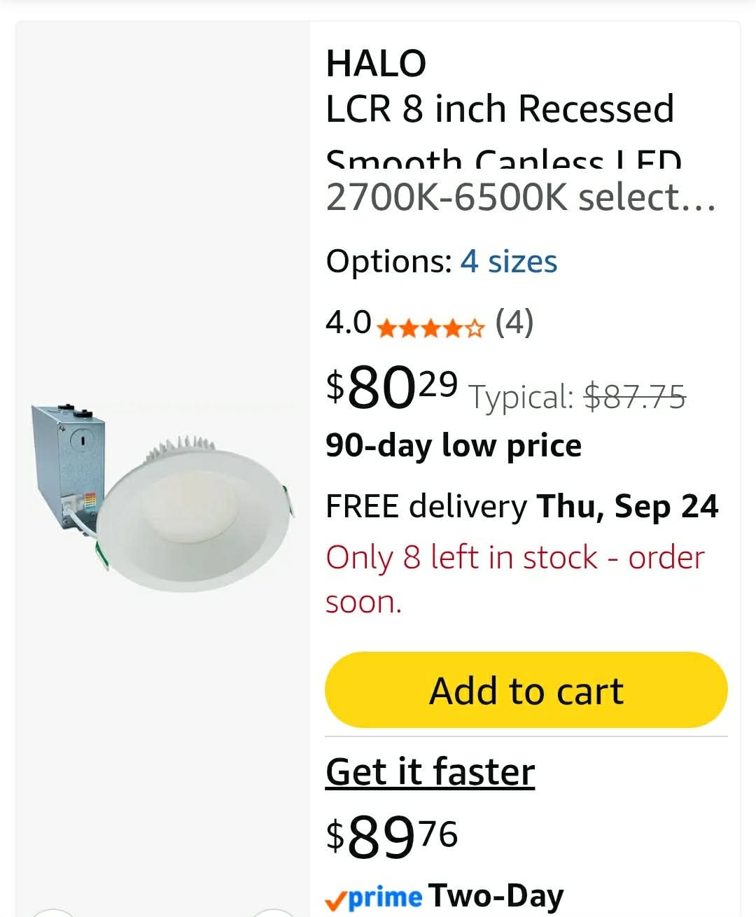 LCR 8 inch Recessed Smooth Canless LED Downlight, 5000 Lumens, 6CCT - Image 2