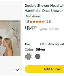 Alternative view of Dual Shower Head Combo (43-78.7" Adjustable), High Pressure 3-Way Diverter Tandem Shower System for Two, Brushed Silver