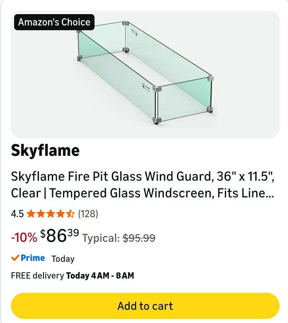 Skyflame Fire Pit Glass Wind Guard, 36" x 11.5", Clear - Image 2