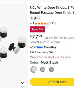 Alternative view of White Door Knobs, 3 Pack Round Passage Door Knob, Matte Black Keyless Door Handles, Porcelain Door Levers