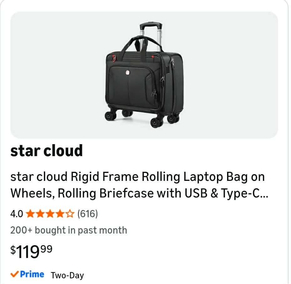 Rigid Frame Rolling Laptop Bag on Wheels, Rolling Briefcase with USB & Type-C Charging Port, Water Resistant Rolling Computer Bag for 17.3 Inch Laptop, Work Travel and Business - Image 2