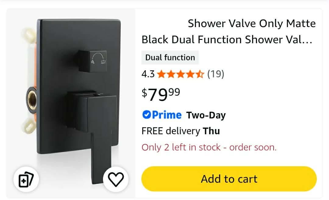 Shower Valve Matte Black Dual Function Shower Valve Replacement Wall Mount Single-Handle - Image 2