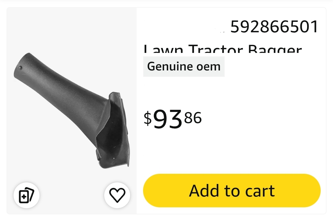 592866501 Lawn Tractor Bagger Attachment Lower Chute Genuine Original Equipment Manufacturer (OEM) Part - Image 2