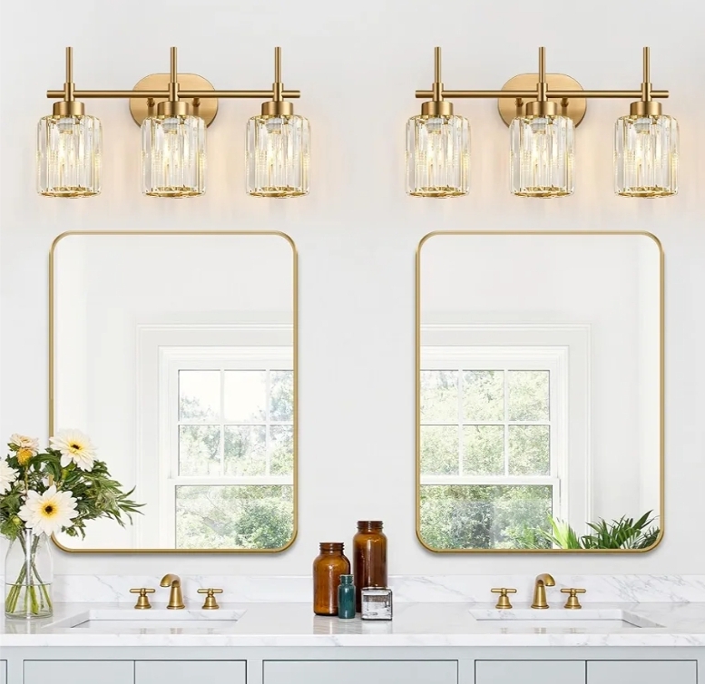 3-Light Brushed Gold Bathroom Light Fixtures with Clear Shades, Vanity Lighting Fixtures - Image 10