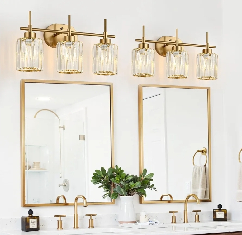 3-Light Brushed Gold Bathroom Light Fixtures with Clear Shades, Vanity Lighting Fixtures - Image 12