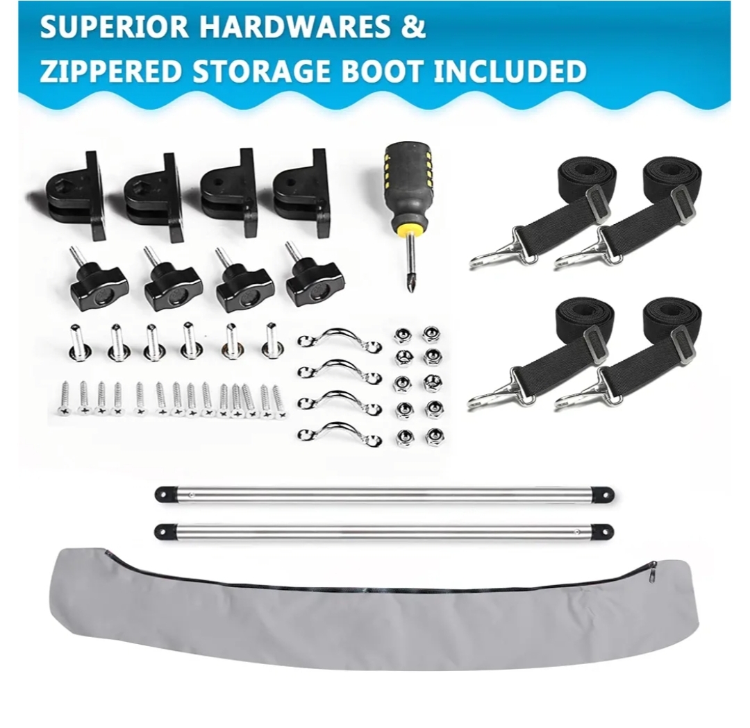 Naviskin 3 Bow & 4 Bow Bimini Top for Boats, 3 Bow 6'L x 46" H x 54"-60" W, Light Gray - Image 12