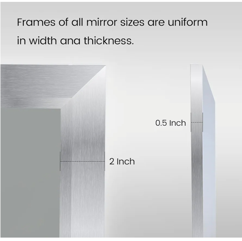 Amorho Bathroom Mirror for Wall 50x30 Inch, Brushed Silver Metal Framed - Image 7