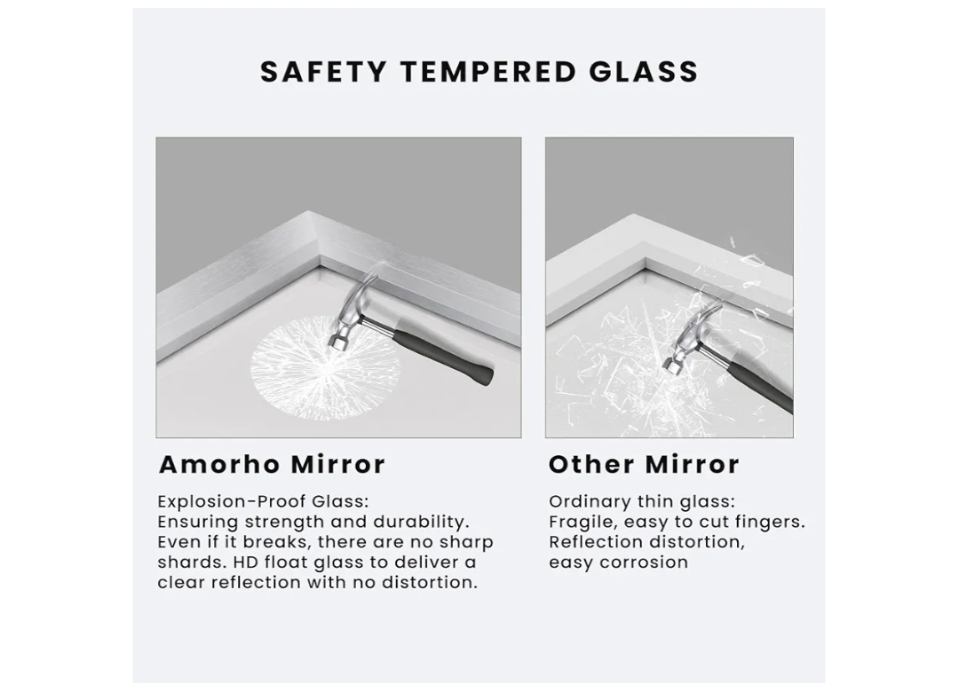 Amorho Bathroom Mirror for Wall 50x30 Inch, Brushed Silver Metal Framed - Image 8